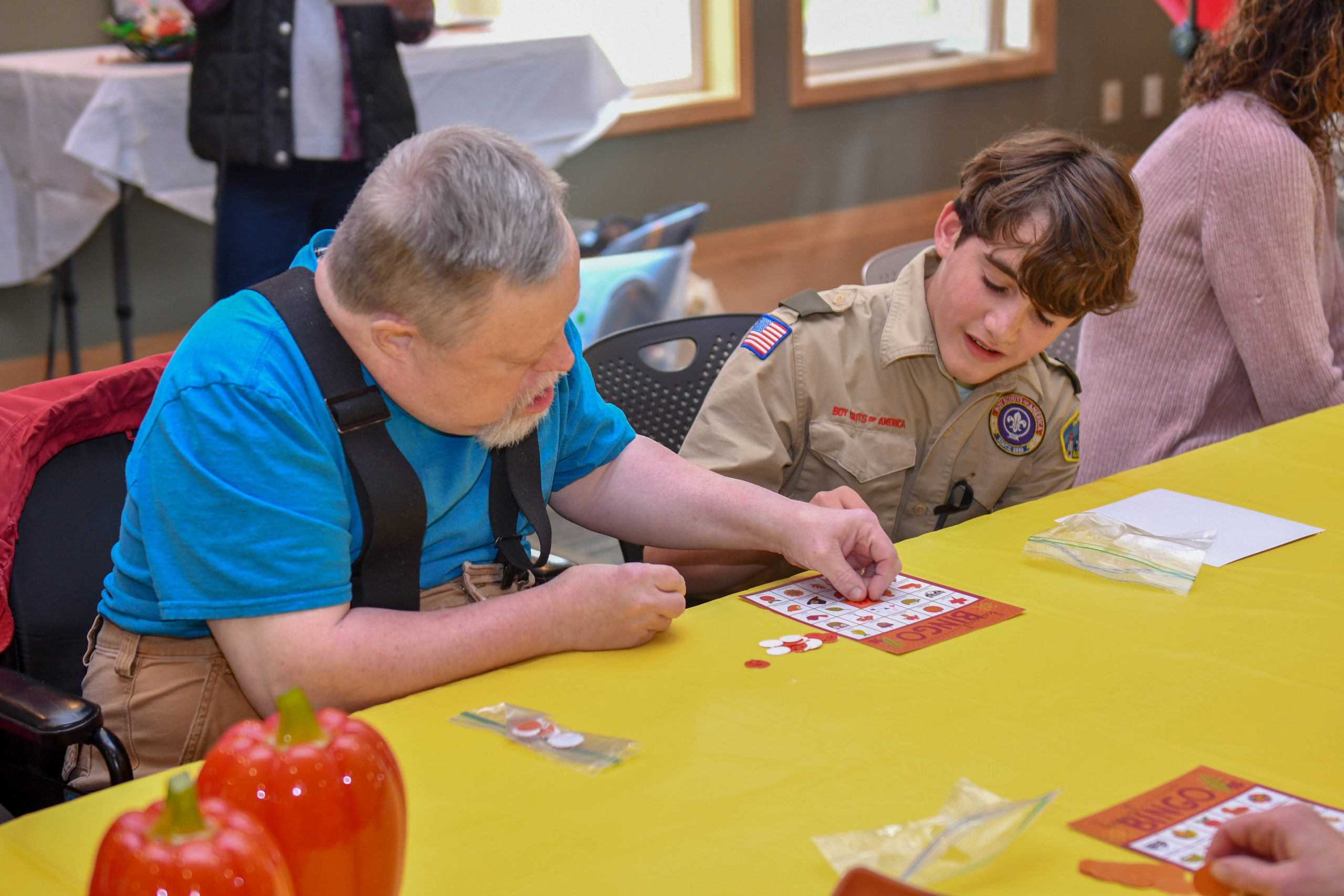 Jake helping a resident